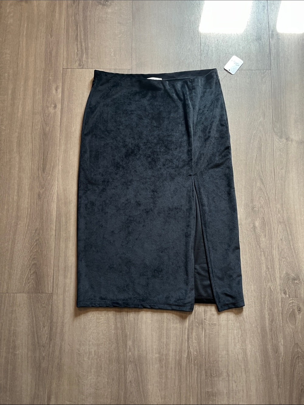 Free People Black Velvet Midi Pencil Skirt with Side Slit